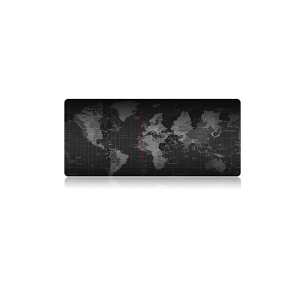Stor Gaming Musemåtte - Verdenskort Design - 80x30cm - Sort