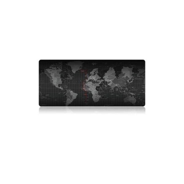 Stor spillmusematte - Verdenskartdesign - 80x30cm - Svart