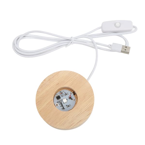 LED-lysbase USB-interface Egetræsmateriale Rund 2 cm/0,8 tommer tykkelse Glødende dekorativ displaylampe til hjemmet 5V Farverig base