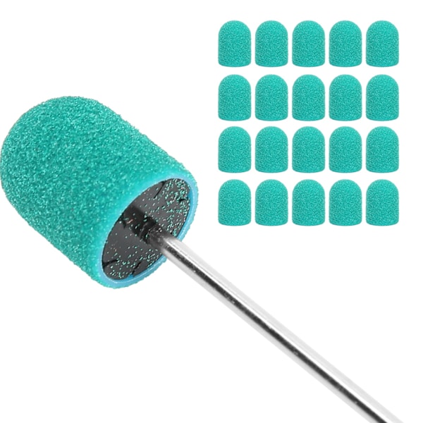 Nagelslipband Borrspets Nail Art Polering Cap Set Tillbehör (10 x 15 mm) Grön