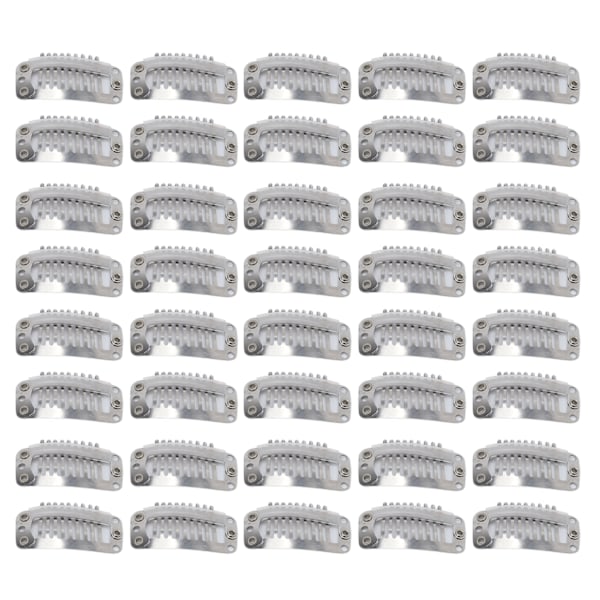 40 st Wig Clip Set Rostfritt Stål DIY 9 Tänder Snap Kam Hår Extensions Clips Tillbehör 1,3 tum Silver