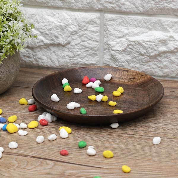 Solid Dark Color Wood Fruit Tray Round Food Serving Tray Tea Desert Cake Dish Plate (15cm)