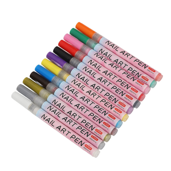 12 farver Nail Art Penne Sæt Hurtigttørrende Bærbar Langtidsholdbar Neglemaling Tegnepenne til detaljer Linjer