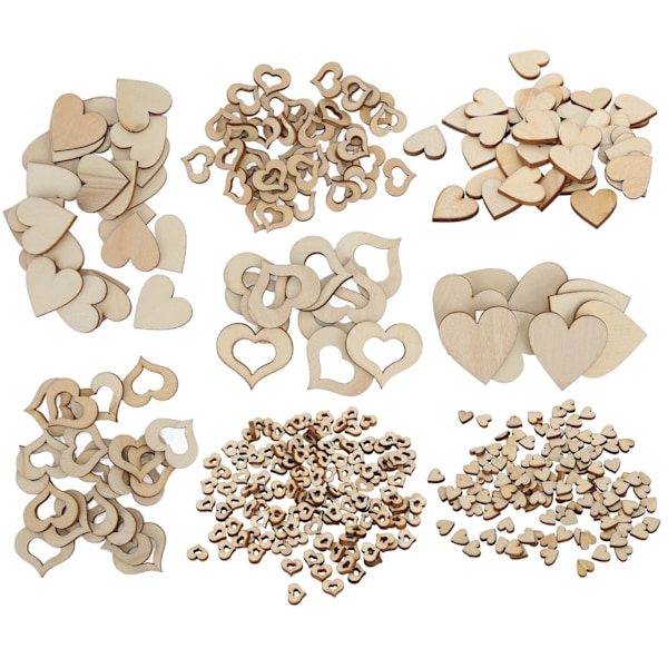 400 st trä hjärtformade dekorationer ornament träflis för bröllopsdekoration DIY-hantverk
