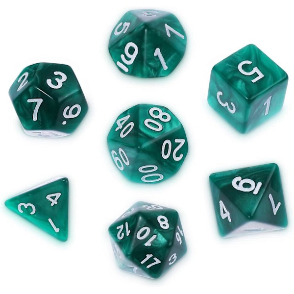 7-delt DND Terningesæt til Dungeons & Dragons, Lilla Nebula Multi-sided Terninger RPG Rollespil Bordspil (Mørkegrøn)