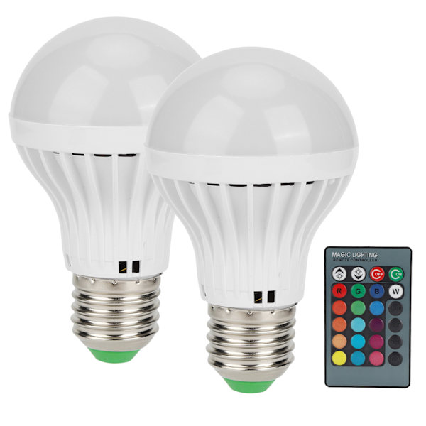 2 st E27 3W RGB-lampa Färgförändrande glödlampa Ljus Hembelysning med fjärrkontroll 85V‑265V