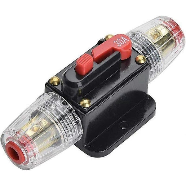 30A Strømbryter, 12V-24V DC Inline Sikringsholder, Manuell Reset Bryter Bilstereo Sikring, Inline Sikringsblokk Lydsystembeskyttelse (30A)