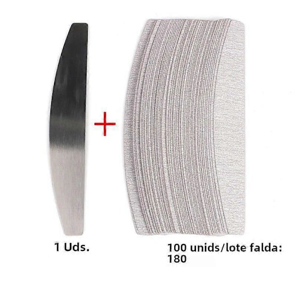 100 st Nagel Järnpapper med Avtagbart Metallhandtag Buffé 100/180 Dubbelsidig Manikyr Nagelkonstfil Nagel Klippset 180 Grit Med Metall