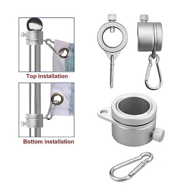 Flaggskaftsroterande ringar med karbinhakar och anti-vindfixeringsringar Ytterdiameter 3,8 cm Innerdiameter 2,6 cm