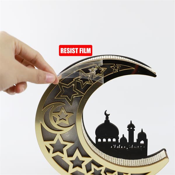 Ramadan-dekorasjon Tre Eid Mubarak LED-lys Gylden Måne Hul Lampe