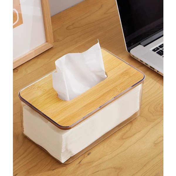 Bambuslåg Vævsæske Moderne Minimalistisk Design Transparent Beholder Vævsarrangør til Stue og Badeværelse