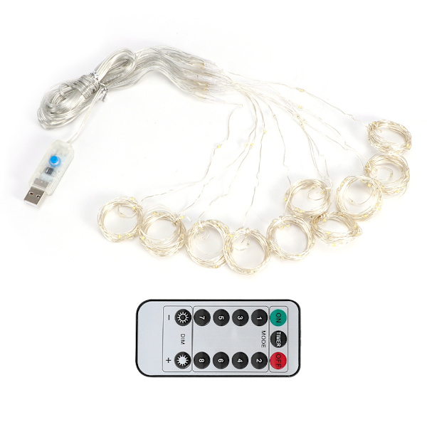 3x2m USB-fjärrkontroll 200LED Chip Curtain String Lights med 8 belysningslägen Heminredning