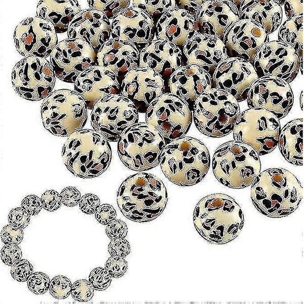 100 Stykker Leopard Træperler Personlige Leopard Malede 16mm Træperler Runde Løse Polerede Træperler Til Krans Hjemmeindretning Smykkefremstilling Og Di
