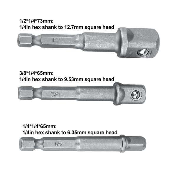 3st/Set Hylsadapter 1/4in Hex Skaft till 1/4\" 3/8\" 1/2\" Borr Förlängningsstång (Lång Typ)