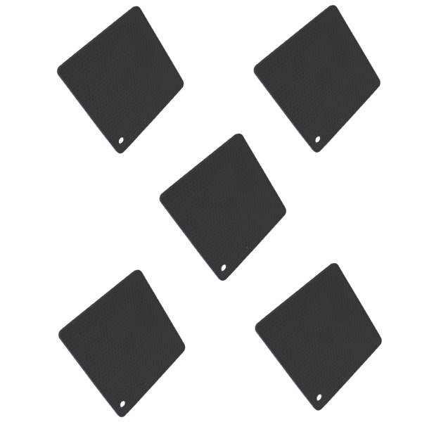 5 stk Silikon Gryteunderlag Matte Varmebestandig Antiskli Firkant Honeycomb Trivet Matte Varme Puter for Kjøkkenbenk Svart