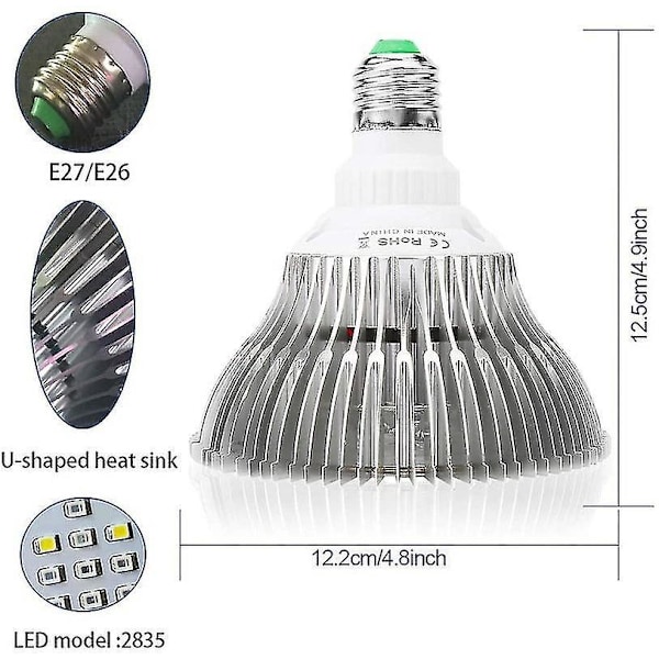 Plante Lampe, 100w E27 Led Full Spectrum Plante Vekstlys Hagebrukslampe