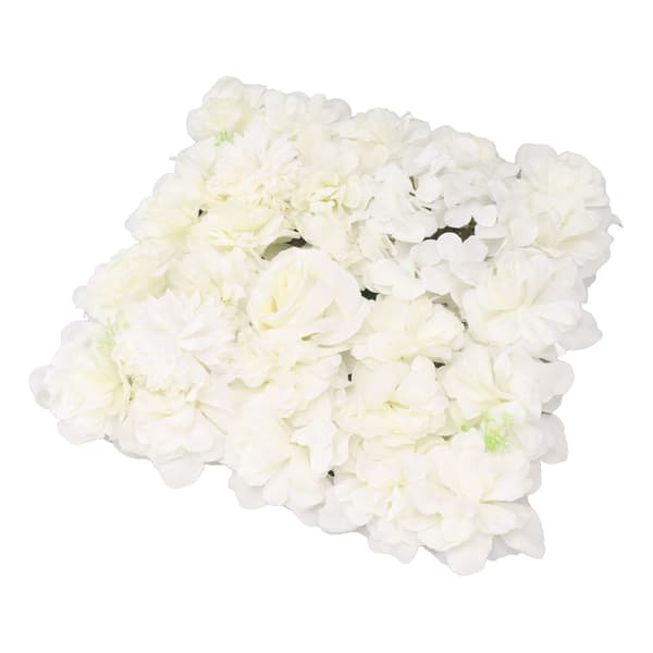 Kunstige Blomstervægspaneler Simulation Silke Rose Blomstervægindretning til Bryllupsfest Scene Baggrund 15x15in Hvid