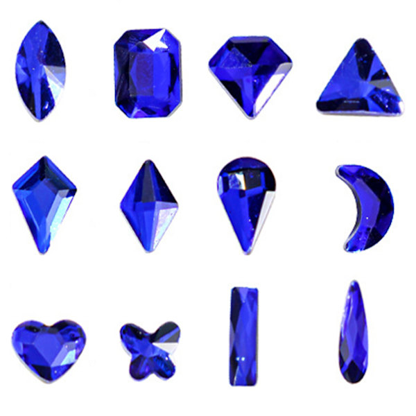 Nagelkonst Dekorationer Set 12 Galler Olika Former Platt Botten Manikyr Dekorativa Ornament för Nagelsalong Rhinestone Blå