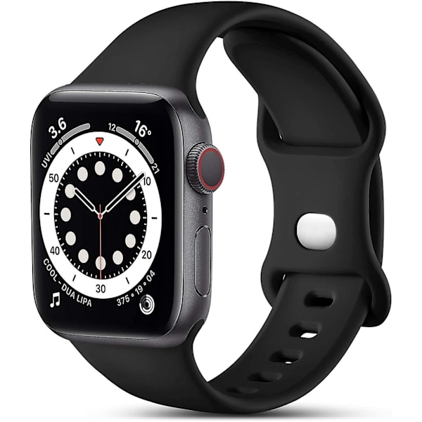 Sort silikone-erstatningsrem til Apple Watch - Kompatibel med Iwatch SE Series 8 7 6 5 4 3 2 1 (38mm/40mm)