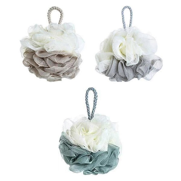3 st Dubbelfärgad Plast Mesh Duschboll Loofah Badsvamp Bulk Duschpuffar för Rengöring