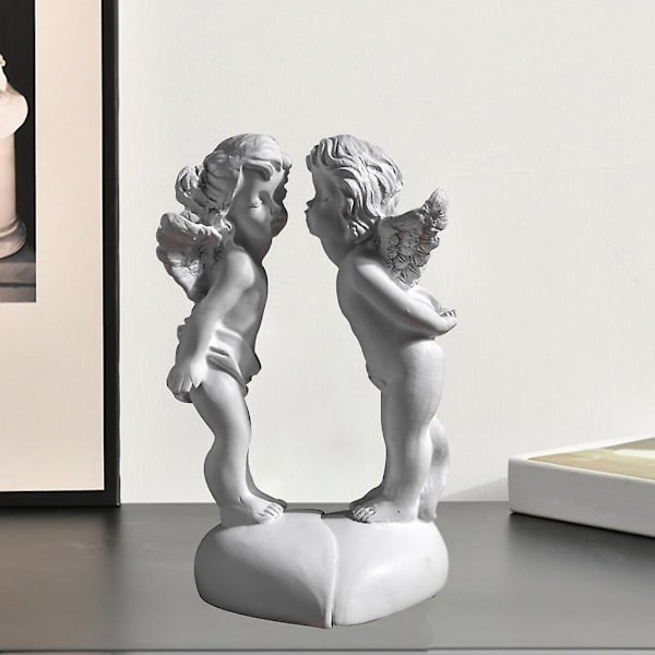 Sød Engelstatue til Par Udendørs Have Kerub Skulptur Boligdekoration