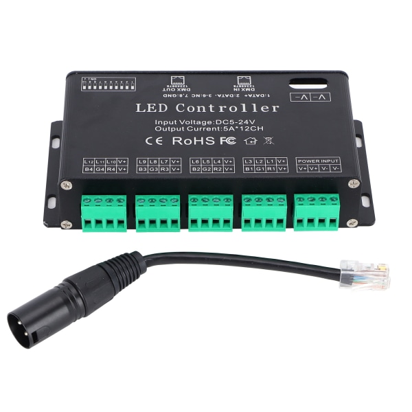 12-kanals DMX konstant dekoder RGB LED lysstrimmelkontroller DMX512 dekoder DC5-24V
