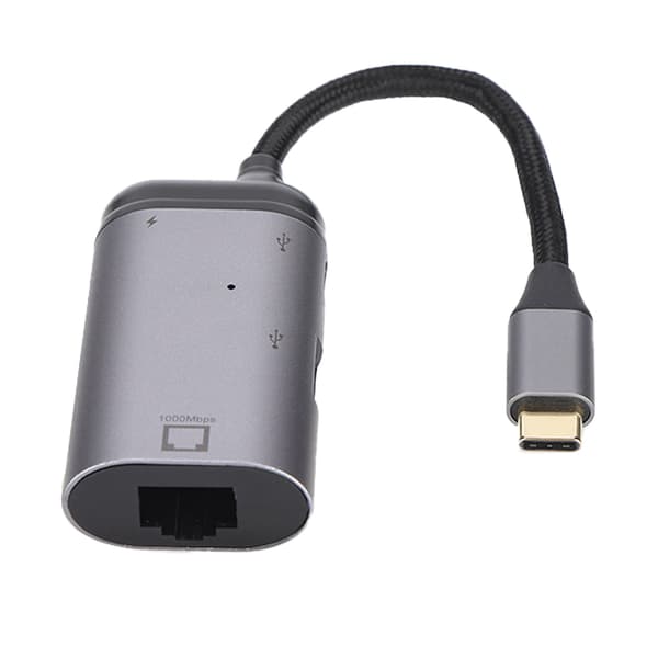 Multifunktionell 3-i-1 Type C-adapter Type C hane till RJ45/PD/USB A hona-adapter