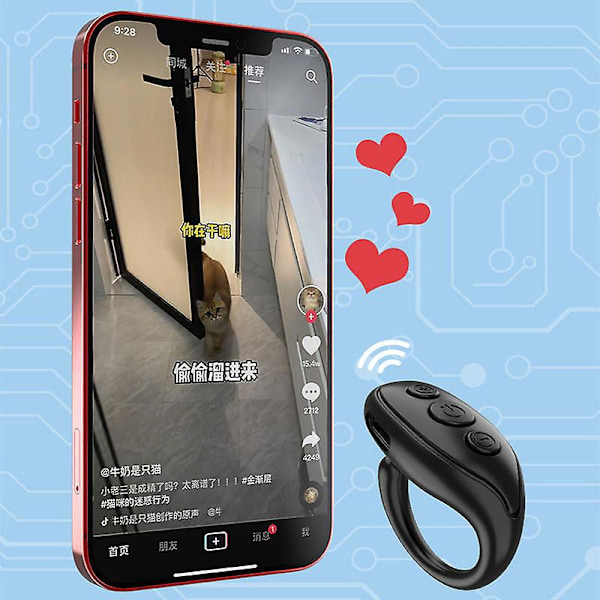 Bluetooth Fjernbetjening Sideskifter til iPhone iPad Android Kamera Lukker Selfie Ring Fjernbetjening