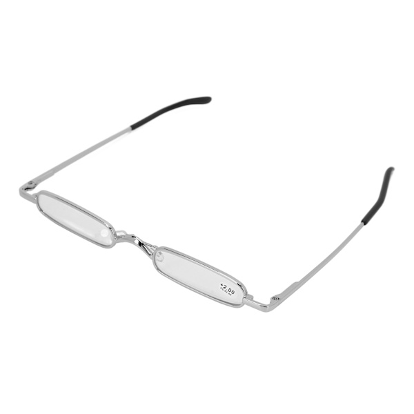 Smala läsglasögon Små bärbara rostfritt stål Metall HD Mini läsglasögon för med case Äldre män Kvinnor Silver +200