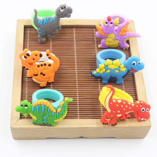 6 stk./sæt Søde tegneserie dinosaur PVC ringe Blød PVC fingerring Børnegave
