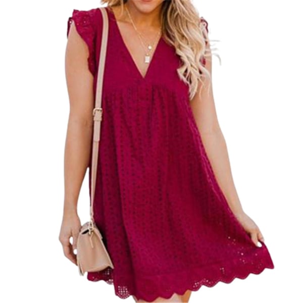 California 2022 Wine Red V-neck Cotton Romper