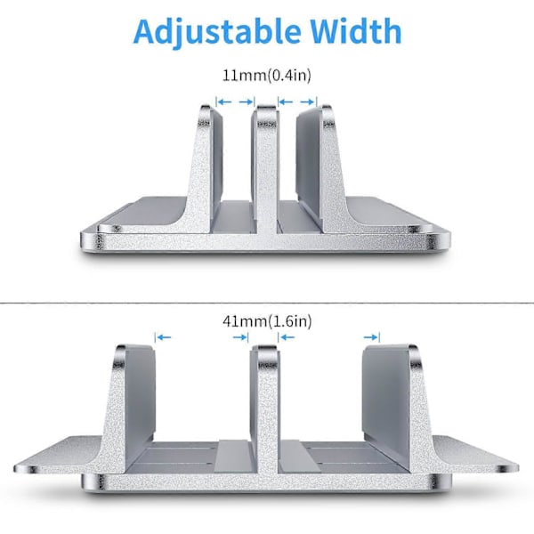 Dobbelt Vertikal Laptop Stand, Aluminium Legering Holder Sølv