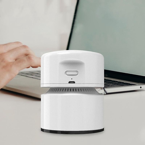 Mini Bordstøvsuger - Ledningsfri & 360° Drejelig - Energibesparende - Automatisk Strømafbrydelse - til Tastatur, Hjem, Kontor (Hvid)
