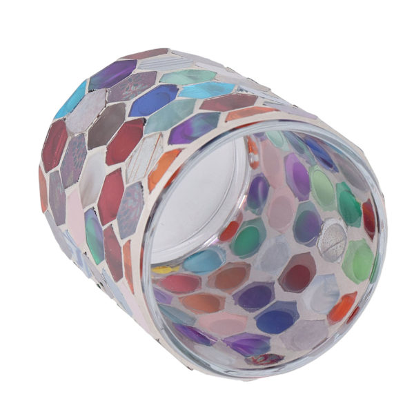 Ljusstake i glas, modern europeisk färgad hexagonal mosaik, ljusstake för heminredning och middagsdekoration