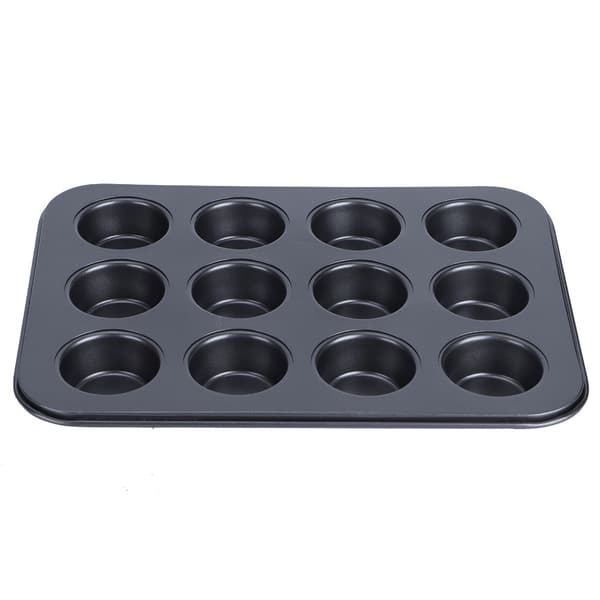 12 kop muffinsbageform non-stick rund kageform hjemmekøkken kok DIY madlavningsværktøjer (sort)