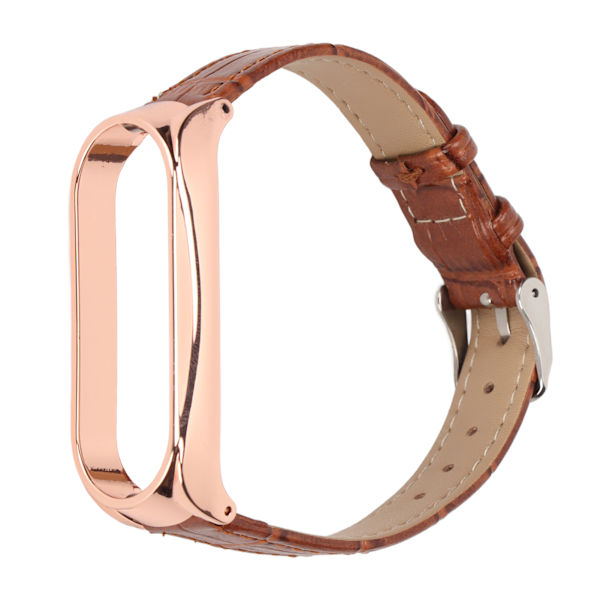 Snabbkoppling Läderklockarmband Bambu Mönster Klockarmband Handledssmartwatch Remband Ersättning för Xiaomi Mi Band 6 5 NFCBrun Guld
