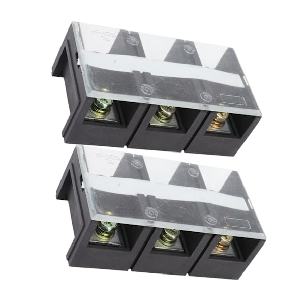 2stk Wire Barrier Block Terminal Strip 600V 100A TC Fast Jern Dual Rader Terminal Strip med deksel Svart 3 Posisjoner (1003)