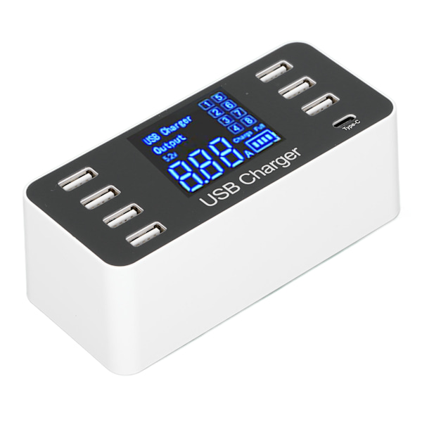 USB-opladningshub-opladerstation 8 porte skrivebordsvæg med LCD-display til smartphone-tablet US-stik 100-240V