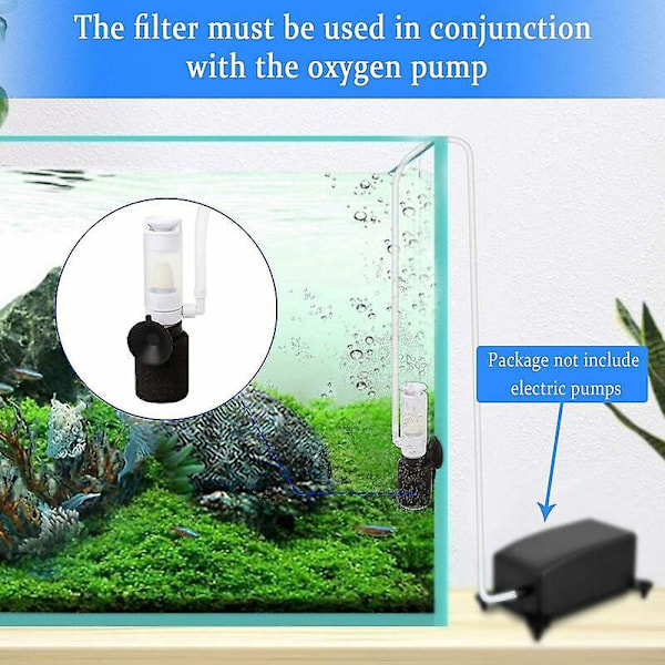 Akvariefilter Luftfilter med slange Akvarieluftfilter Akvarie Internt Filter Biokemisk Svampefilter til Akvarier Fisketank Damme (Uden Ox