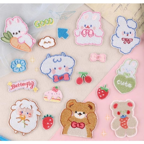 Computerbroderi mærke, sødt tegneserie dyr frugt patch, beklædningstilbehør, DIY broderi patch, selvklæbende stof patch