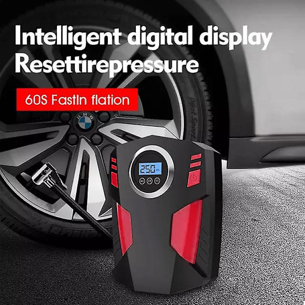 12V Digital Dekkpump med LED-lys, automatisk avstenging, luftkompressor for biler, sykler og sportsballer