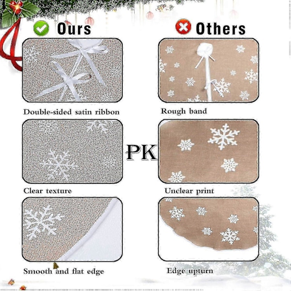 Julgransmatta i säckväv med vita snöflingor, julgransfot, juldekorationer (khaki, 75 cm)