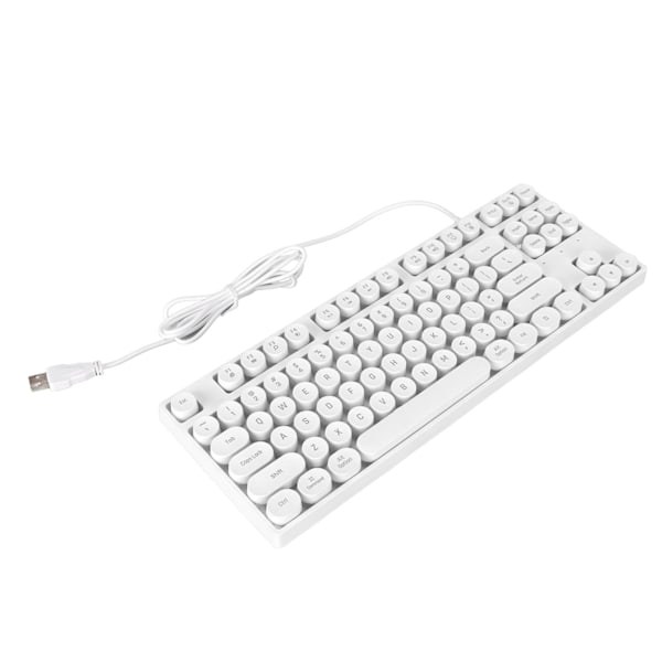 Pelinäppäimistö USB Pyöreä 87 Näppäimet Värikäs taustavalaistu Ergonominen Mekaaninen Langallinen Näppäimistö Pöytätietokoneen Kannettavalle PC Valkoinen