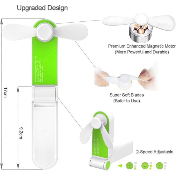Vikbar Mini Skrivbordsfläkt, USB Uppladdningsbar Liten Portabel Fläkt, Lättviktig Personlig USB-fläkt för Hemmet