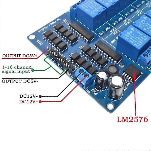 16-kanals 12V Relämodul med Optokopplare Lågnivå Trigger Expansionskort kompatibelt med