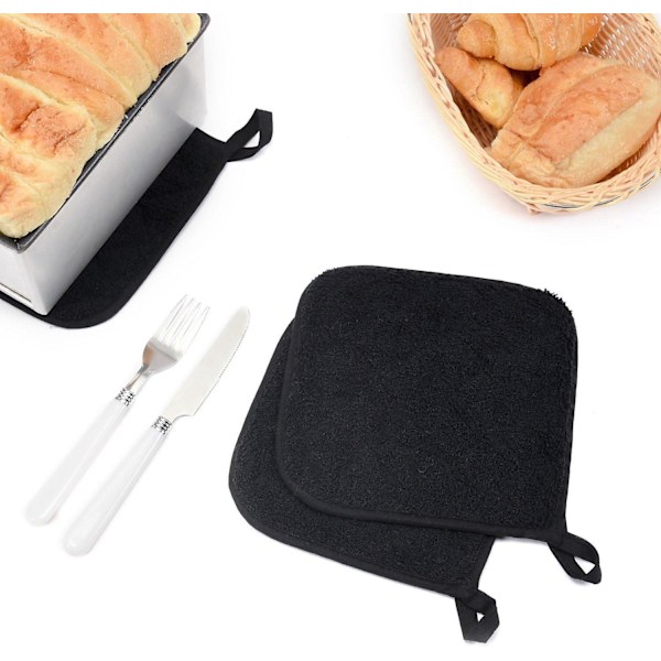 6-pak Varmebestandige Grydelapper til Køkken Ren Bomuld, 18 x 18 cm til Madlavning og Bagning Farve: Sort