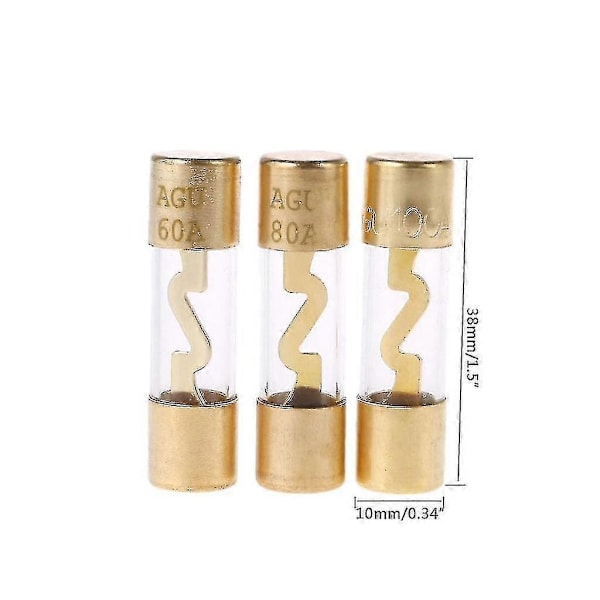 Bilstereo Förstärkare - 5st Guldpläterade Glas Agu Säkringar Paket 100A