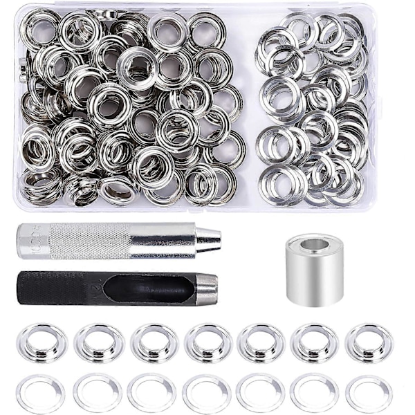 Maljesett Øljettverktøy 12mm 100 Sett Øljetter med 3 stk Malje Øljettverktøy og Oppbevaringsboks for DIY Stoffpresenning Håndverk