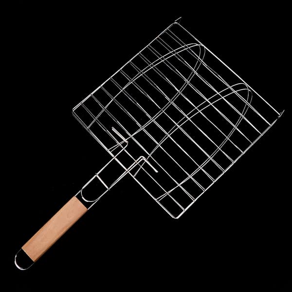 Rustfrit stål non-stick håndtag BBQ net grillnet fisk kød grillkurv til BBQ ovn