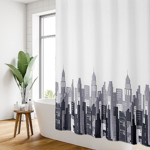 Vanntett muggbestandig dusjgardinsett med 12 kroker - polyesterstoff, maskinvaskbar, 220 cm x 200 cm hvit/svart
